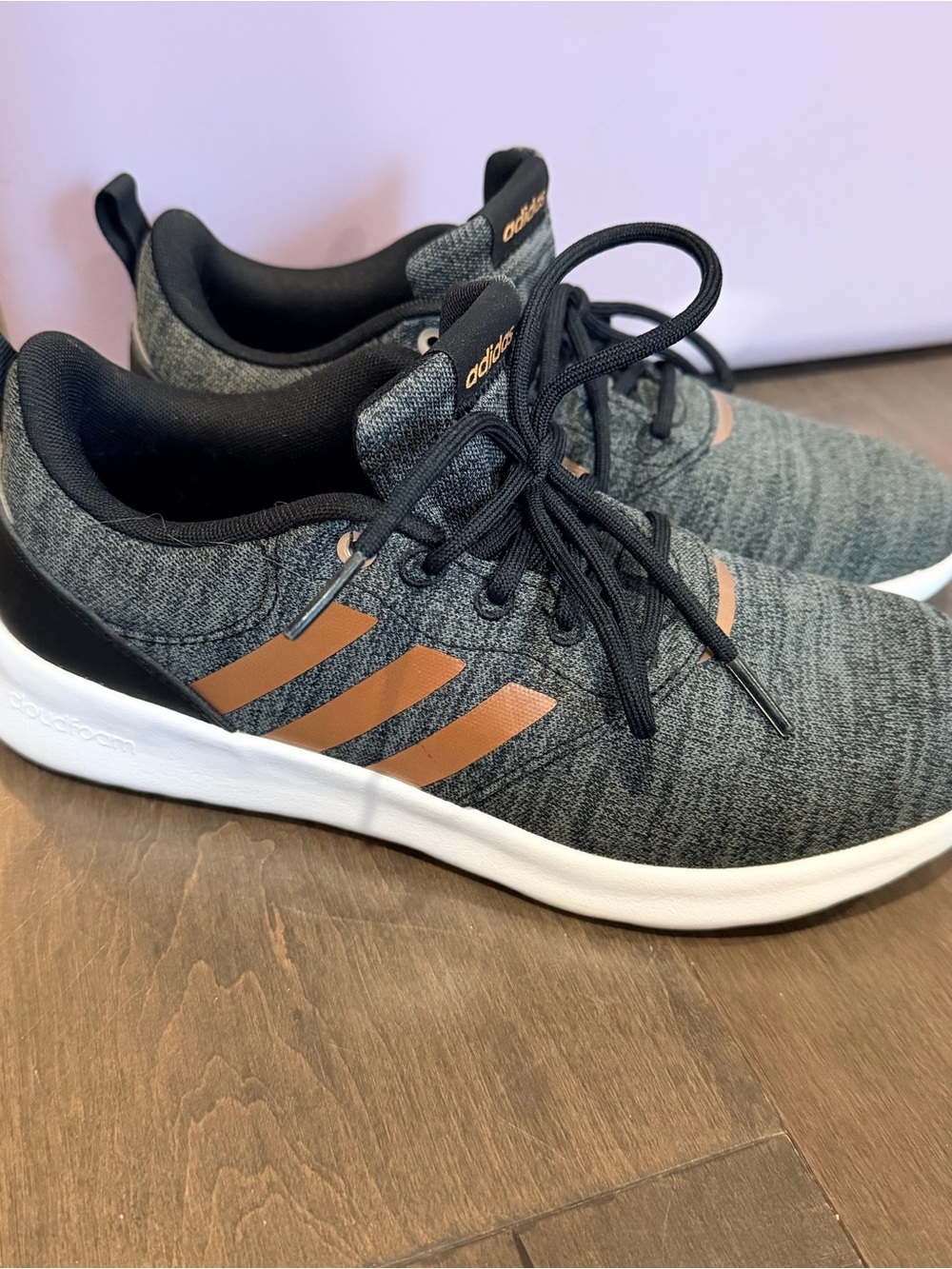 Women’s size 8 adidas Grey Knit Sneakers with Copper Accents